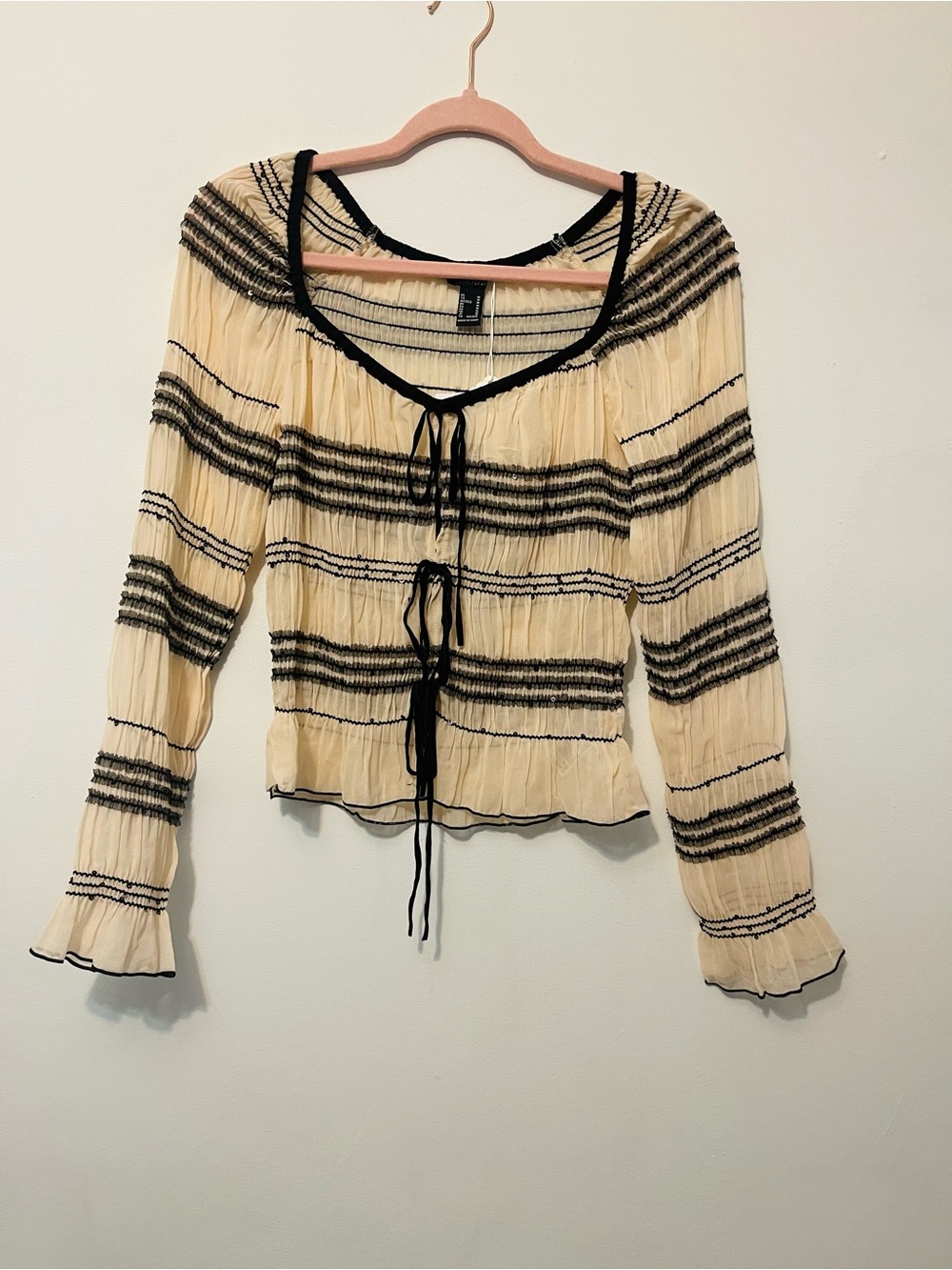 Forever 21 Cream Peasant Blouse with Black Stripes
